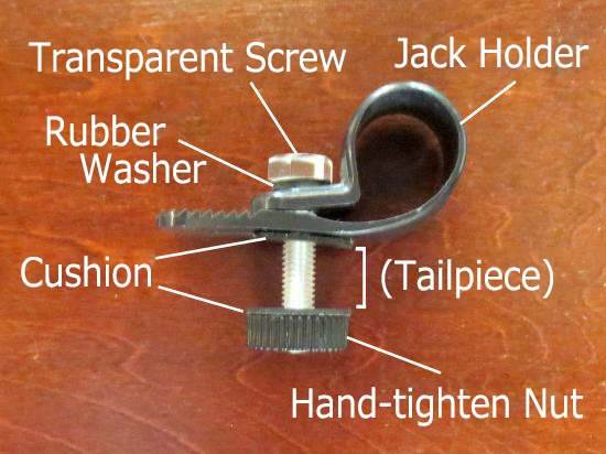 Tailpiece clamp is a tool of fixing connector jack on double bass / upright bass / kontrabass