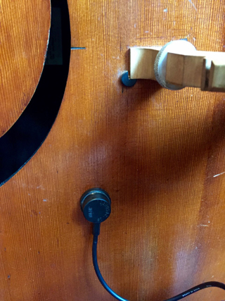 Mauro Gargano using MSP contact pickup mic on the upright bass at a recording studio